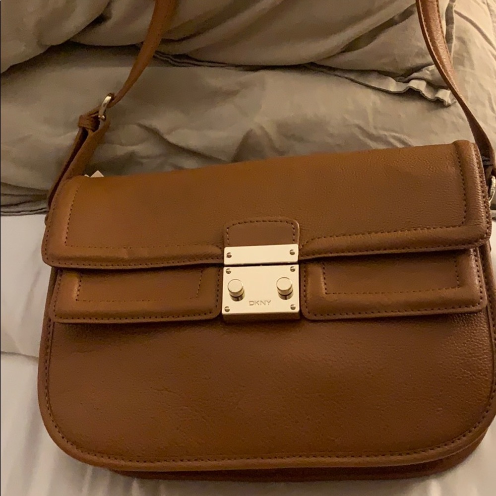 Brand new DKNY tan leather shoulder bag